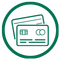 Green circle icon with debit card in the center.