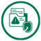 Green circle icon with lost/stolen files and caution sign in the center.