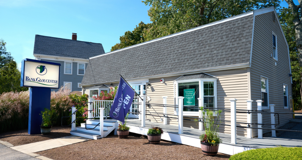 BankGloucester Essex branch, sidewalk view.
