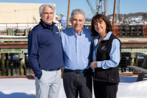 BankGloucester President, Cape Ann Savings Bank President, and head of Gloucester Fishing Community Preservation Fund posing for photo.