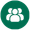 Green circle community icon. Three users icon in center.