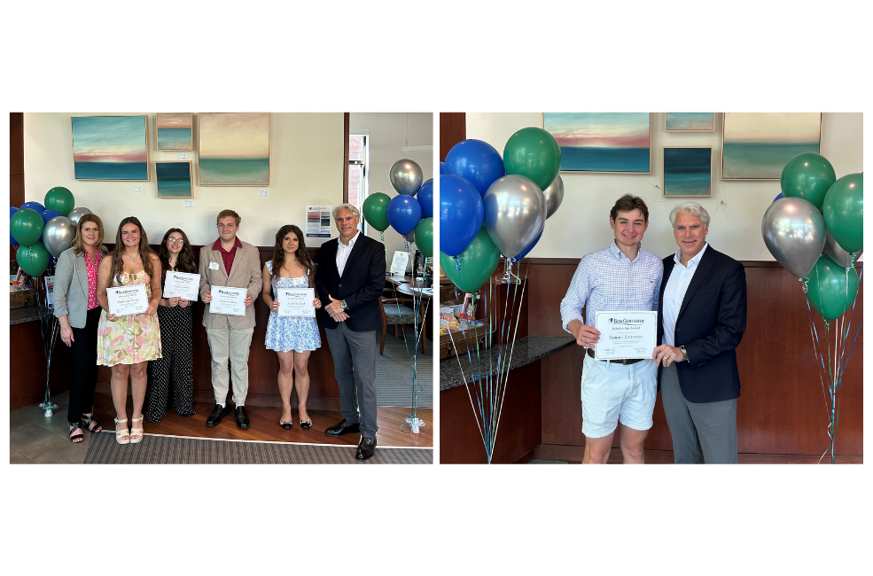 2026 Scholarship winners. Young high school graduates posing for a picture with BankGloucester President and Vice President.